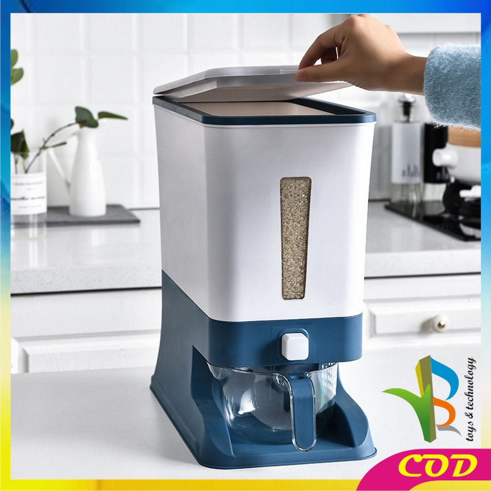 RB-C483 Tempat Beras Penyimpanan Makanan 10KG Rice Box Beras Otomatis Dengan Wadah Pengering Minimalis Serbaguna