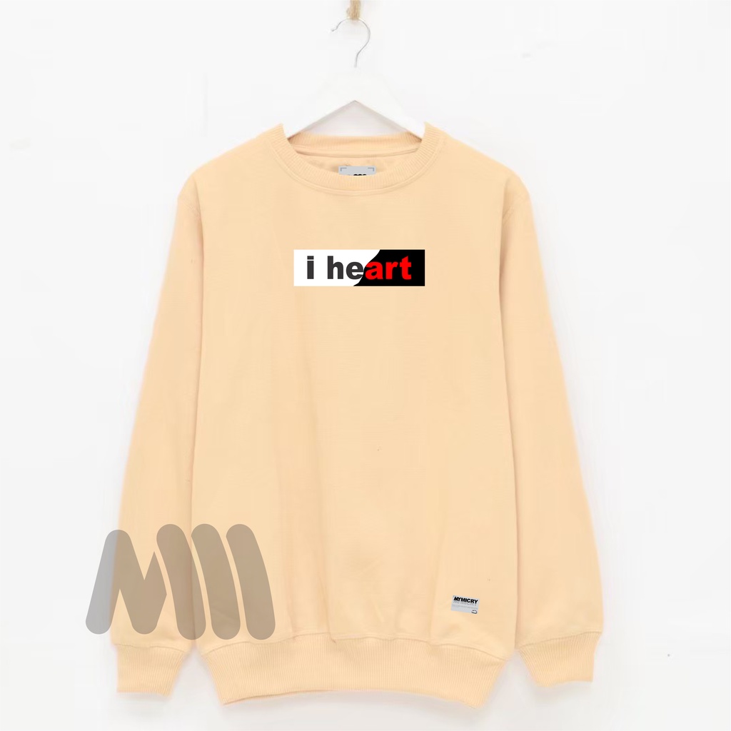 Sweater Crewneck Pria Cream I Heart Branded Kualitas Distro Original Mymicry Crunek Street Style Aesthetic Premium Buatan Lokal