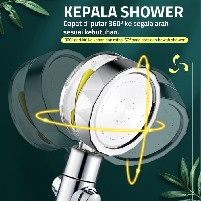 (JC)KEPALA SHOWER MANDI KIPAS 360 DERAJAT ON OFF TURBO FAN SHOWER FILTER / KEPALA KRAN MANDI BALING SARINGAN