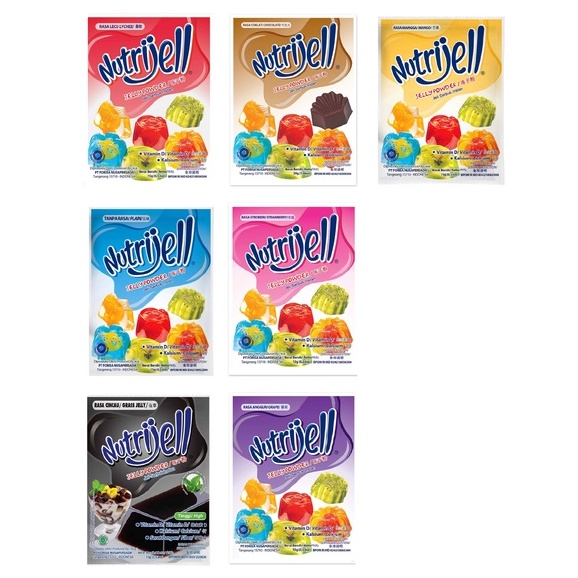 

nutrijell rasa coklat 30gr, leci 15gr, strawberry 15gr, anggur 15gr, cincau 15gr, plain 15gr, mangga 15gr