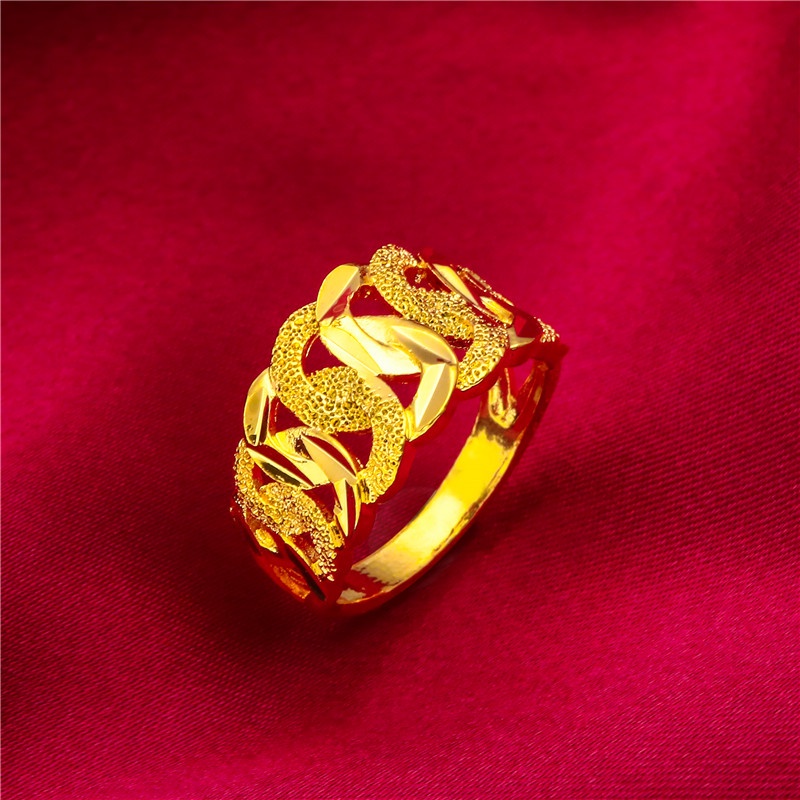 Goldkingdom Perhiasan Fashion Emas Asli Kadar 375 Bangkok Aksesoris Ready Stock Berlapis Emas Cincin Wanita Yang Dapat Disesuaikan Minimalis Tepi Kasar Twist Cross Ring