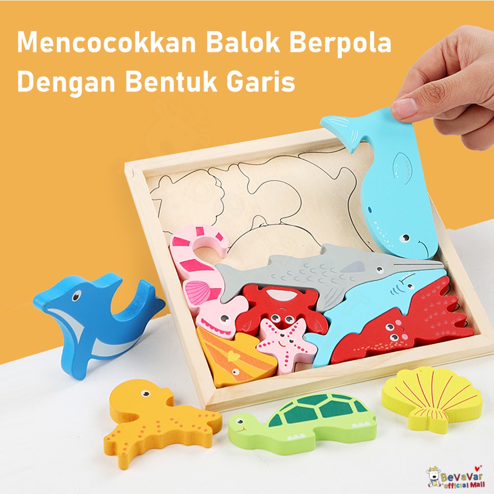 BEVAVAR Puzzle 3D Animal Angka Anak Puzzle Cocokkan Bentuk Kayu Anak Jigsaw Puzzle