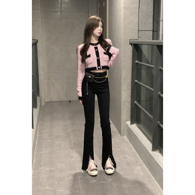 ✷Suhao Xiaoxiangfeng lengan panjang rajutan cardigan wanita musim gugur lembut berongga berkualitas tinggi slim fit dan jaket sweater pendek tipis