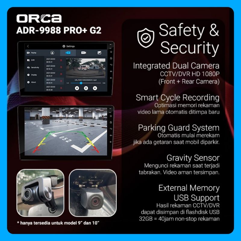 Head Unit Android 9 inch / 10 inch ORCA ADR-9988 PRO+/PRO Plus G2 (Generasi ke-2)