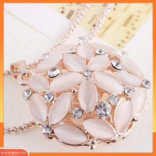 [WONE] Wanita Berlian Imitasi Mengkilap Berongga Bunga Liontin Rantai Panjang Sweater Kalung Perhiasan