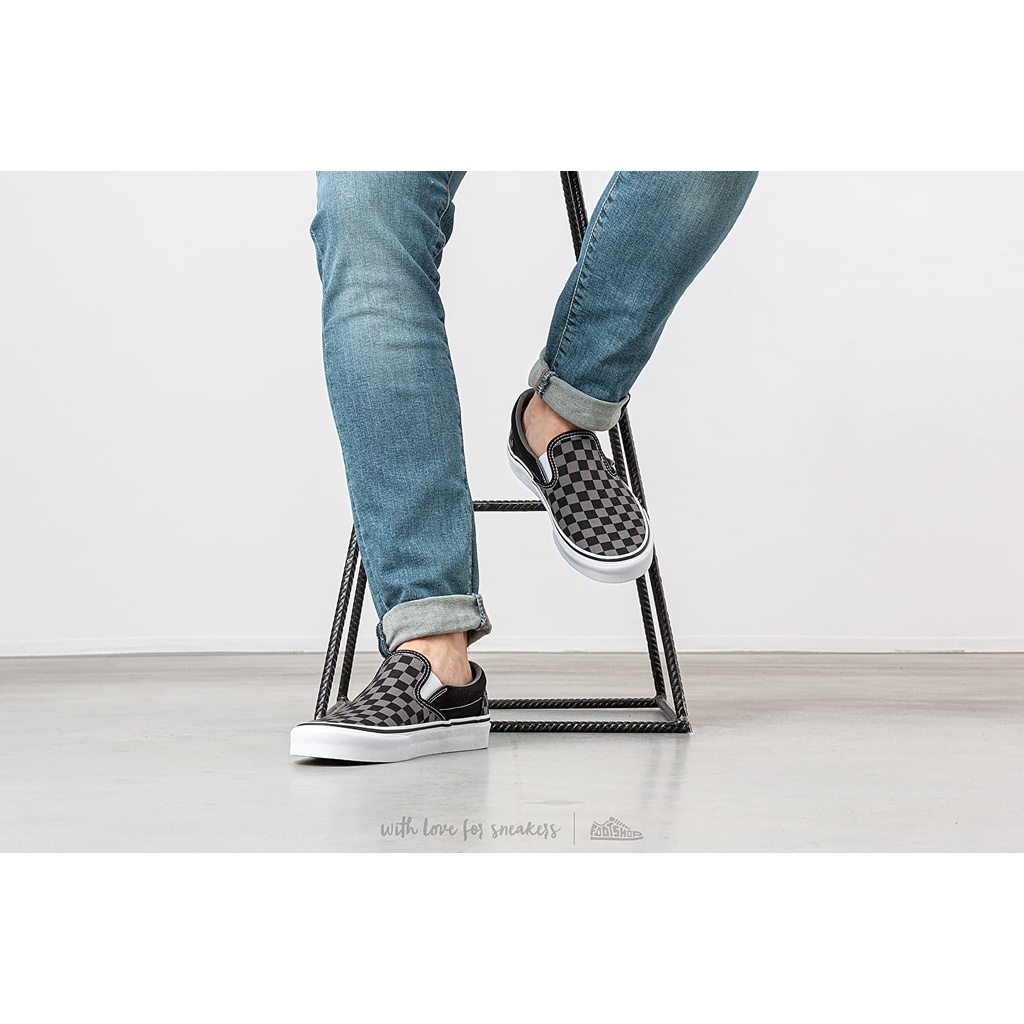 Sepatu Vans Slip On Sol Checkerboard Grey Black White Abu Hitam Putih Motif Kotak Catur Sekolah Kerja Kuliah hangout Keren Santai Murah