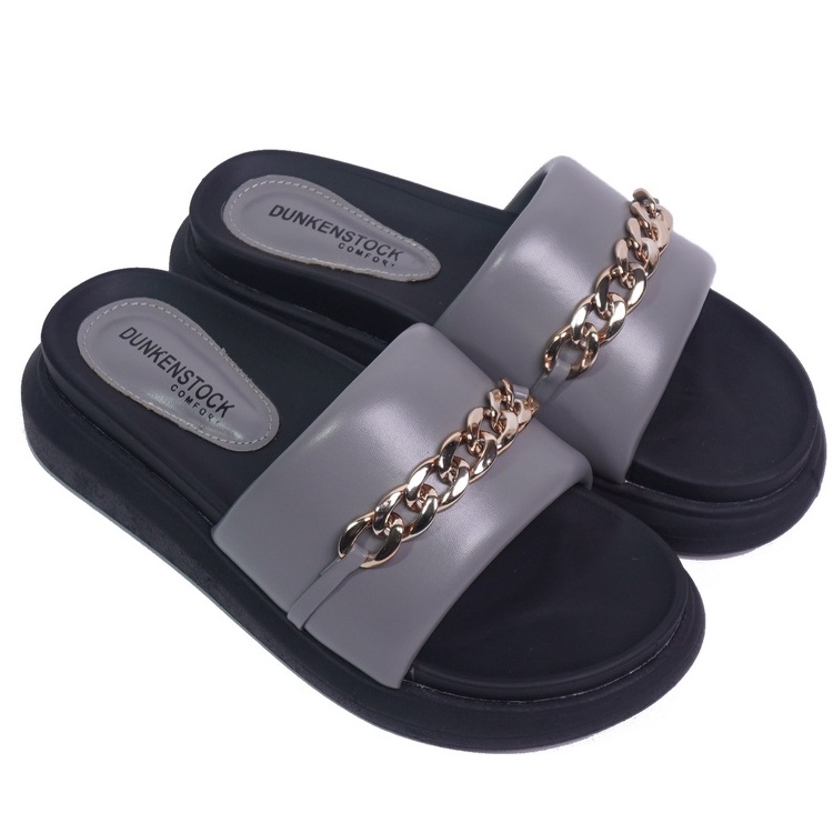 SARASARA YUK - Dunkenstock LEONA Sandal Wanita Tinggi 5cm Size 36 - 40 Selop Tidak Licin Sendal Beleza Wedges Slop Birken Rumah Belleza 37 38 39 Warna Grey Abu-abu Sara Sara Kekinian Premium Terbaru Shoes Ori Original Mall Official Store