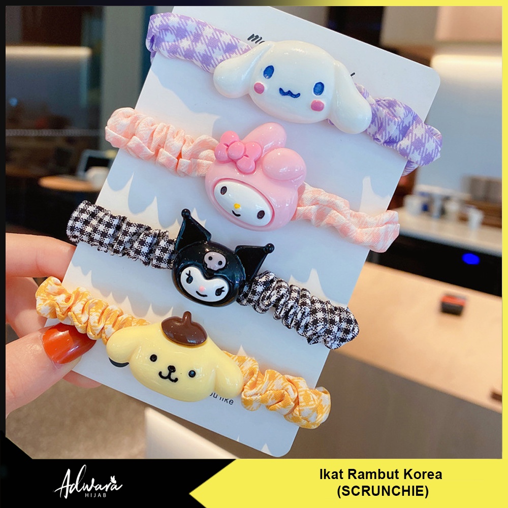 Ikat Rambut Wanita Korea / Pita Scrunchie Melody Kitty Kuromi