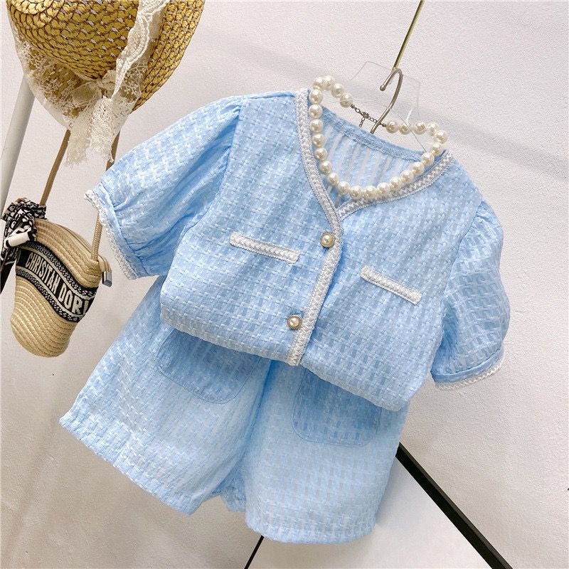 Setelan Baju Anak Perempuan Import Motif Blueray &amp; Hijau Ulir