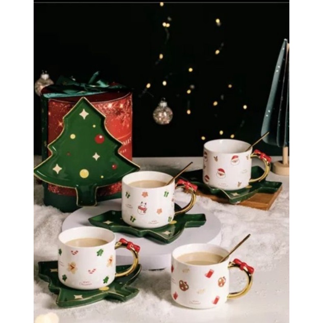 Gelas dan Lepek Christmas/Hamper set kado natal/Gelas lucu