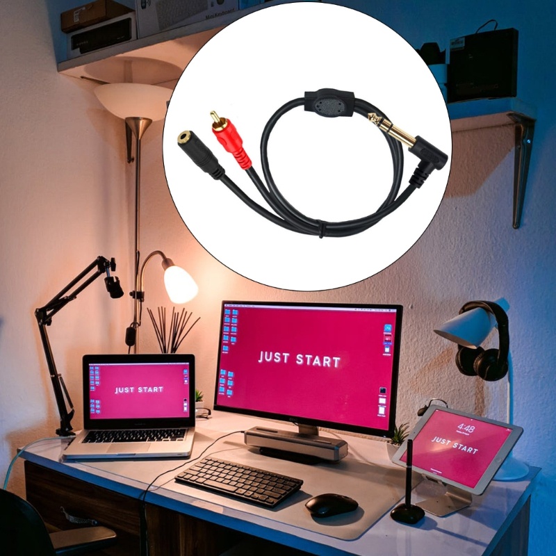 Zzz Kabel Spliter 3.5mm 1/8-inch Stereo TRS Female Ke 6.35mm 1per4 &quot;Pria Y 6.35mm Ke RCA Male Cable