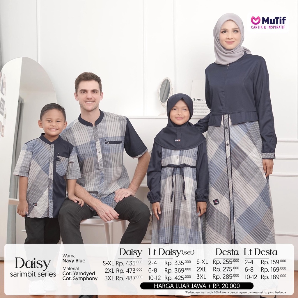 ( Sarimbit Mutif Daisy Desta PLAID GREY) Gamis Dewasa Mutif Daisy Koko Desta Little Daisy Little Des