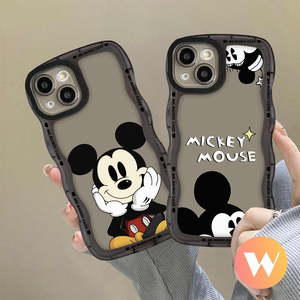 Cute Disney Mickey Mouse Case OPPO A17 A95 A16 A53 A55 A3s A12 A76 A15 A5 A9 A77 A74 A5s A1k A77s A54 A96 A57 A16s A7 A16K A17K A52 Reno 7Z 7 8Z 6 8 Wavy Edge Soft Tpu Couple Cover