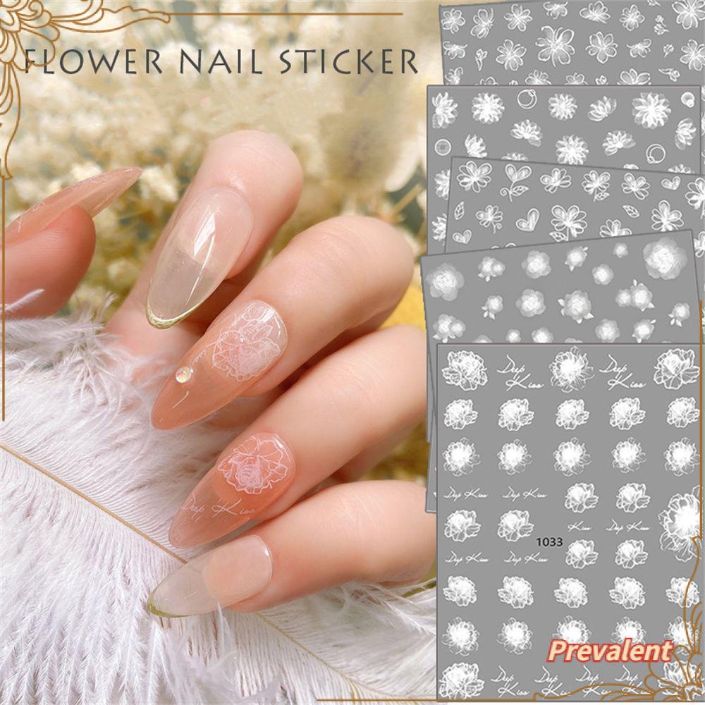 Preva Stiker Kuku Jepang Ultra Tipis Bunga Putih Self Adhesive Nails Art Tip
