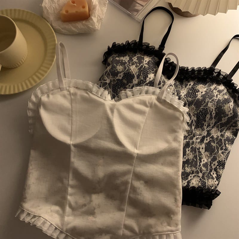 Victoria Korean Lace Pearl Floral Tank Top Atasan Wanita Import All Size 1131