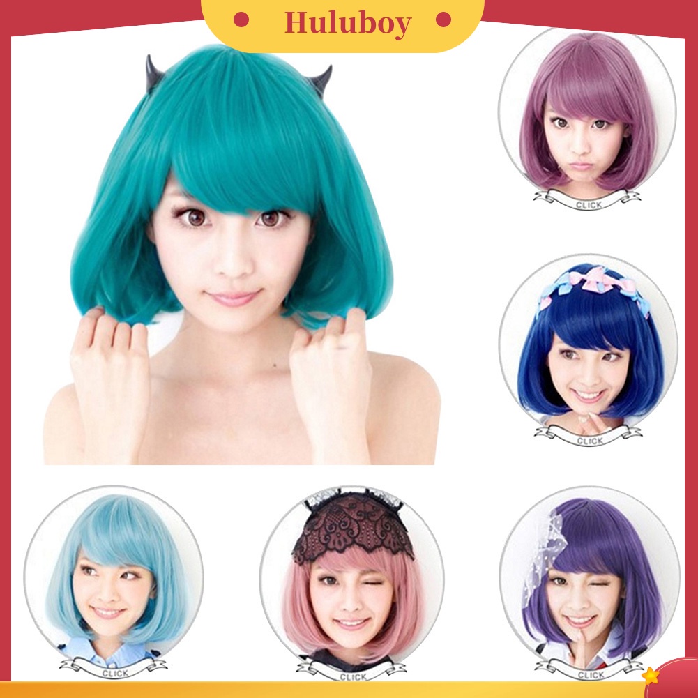 Wig Rambut Pendek Lurus Keriting Model Bob Untuk Kostum Cosplay Anime