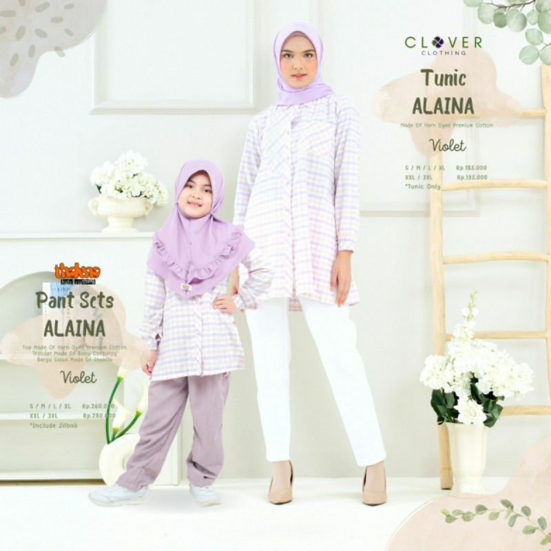 baju couple ibu dan anak muslim tunik dan setelan celana alaina tln clv