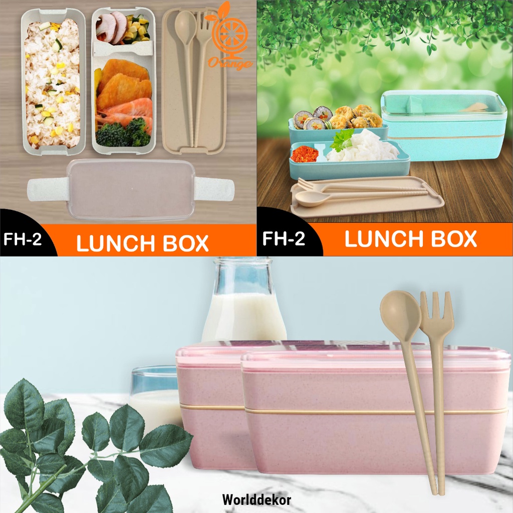 WARNA RANDOM -  Lunch Box 2 Susun Free Sendok Garpu Worlddekor