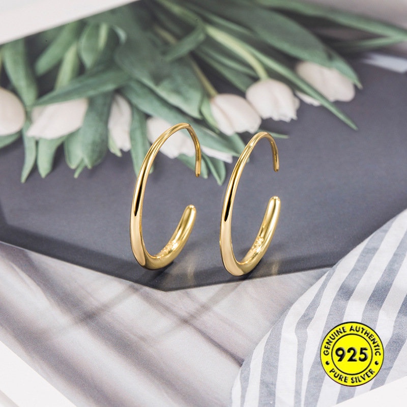 Anting Garis Glossy Anting Ring Bulat Simple C Word Ear Hook U1179