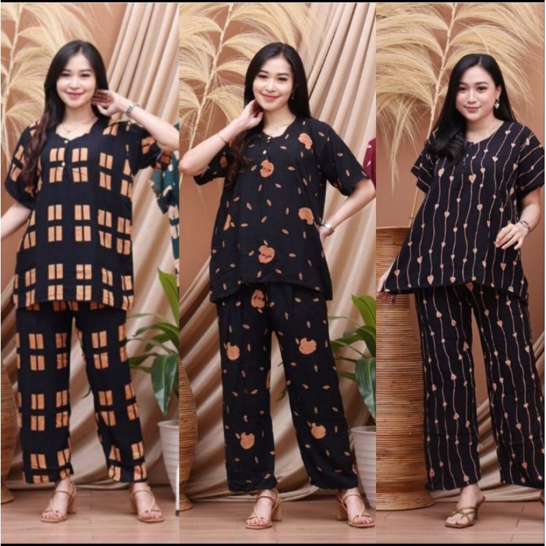 SETELAN WANITA KEKINIAN SETELAN CELANA PANJANG KANCING DEPAN BUSUI ONE SET BAJU TIDUR DASTER BATIK P