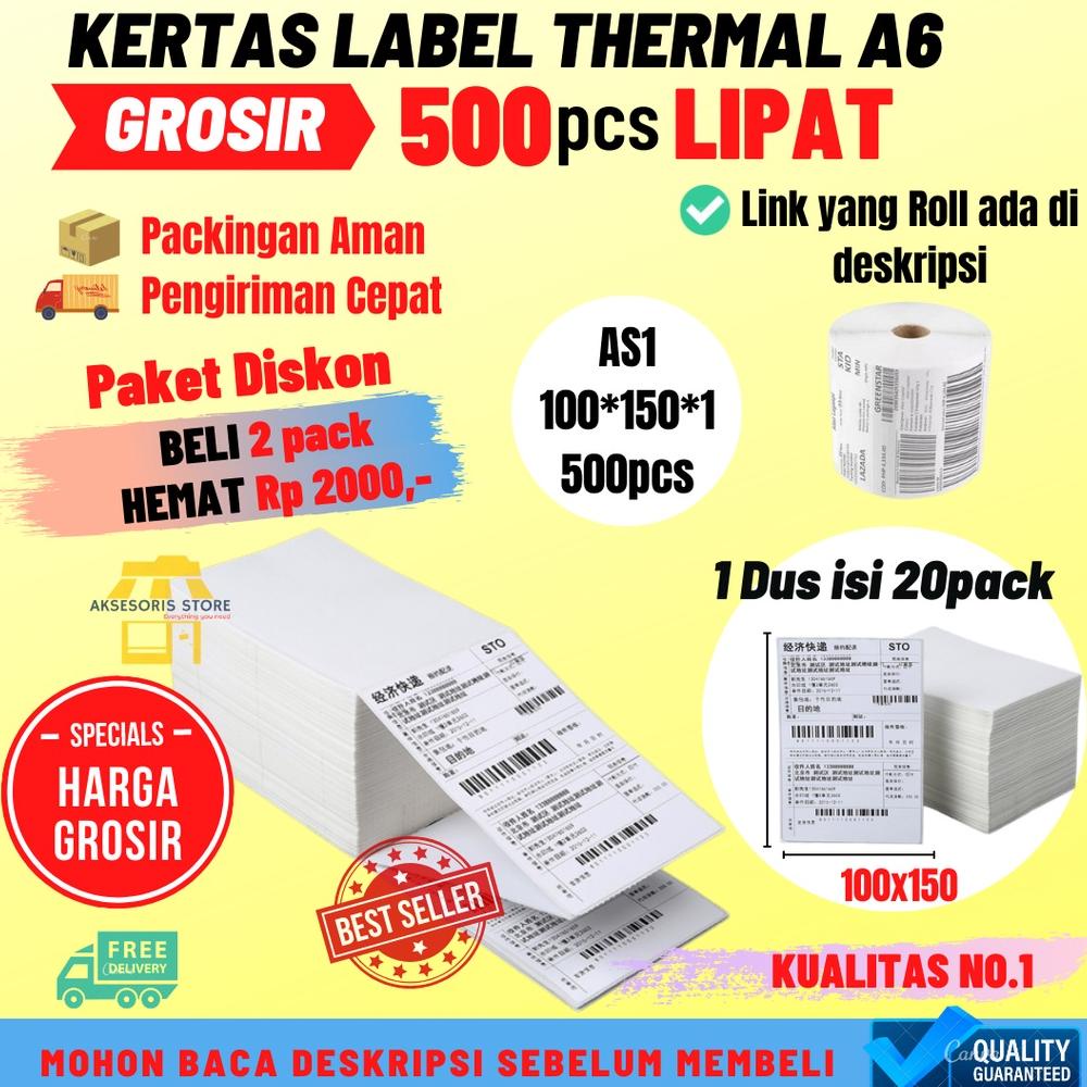 

KERTAS THERMAL LABEL STICKER BARE 500PCS LIPAT UKURAN A6 100X150 TERLARISS...,,,,,