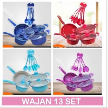 Rekomendasi PANCI SET 13 PCS FRYPAN SAUCEPAN SPATULA panci set marble 13 pc