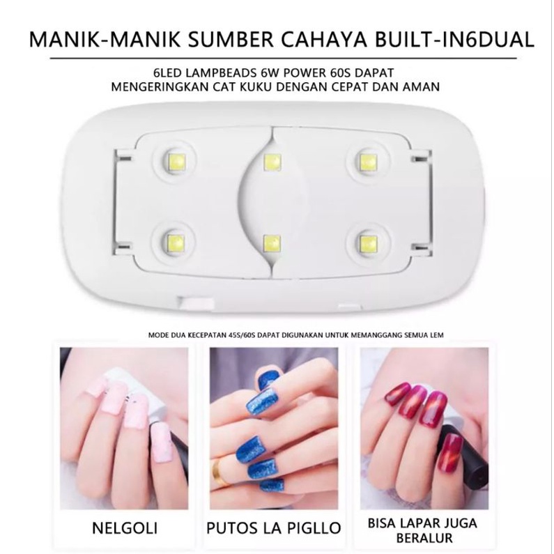 Kuas Kuku Nail Art Brush Kutek Plus Dotting 15pcs + Lampu LED UV / Mini 6W Portabel Nail Dryer / Pengering Kutek LED / Bisa di Lipat / Mesin Fototerapi / Lampu