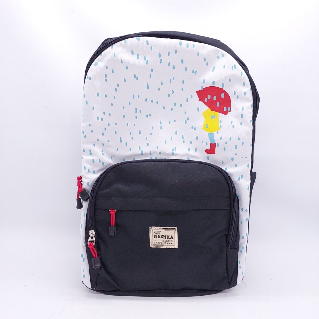 Tas Laptop Neshka Motif Rainy Girl MURAH ORIGINAL + JAS HUJAN / Tas Sekolah Cewek SD SMP SMA Neshka 17 INCHI MURAH /  Ransel Laptop Polo Neshka ORIGINAL MURAH BARU / Tas Punggung Neshka Motif Rainy Girl Murah / Ransel Sekolah Wanita SD SMP SMA BARU MURAH