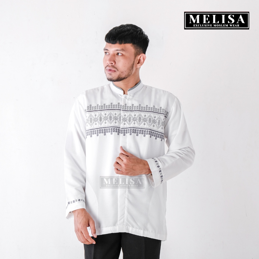 baju koko pria lengan panjang bahan poli katun warna putih tulang ukuran M L XL Baju Koko Lengan Pendek Baju Koko Fashion Muslim Pria Dewasa Terbaru