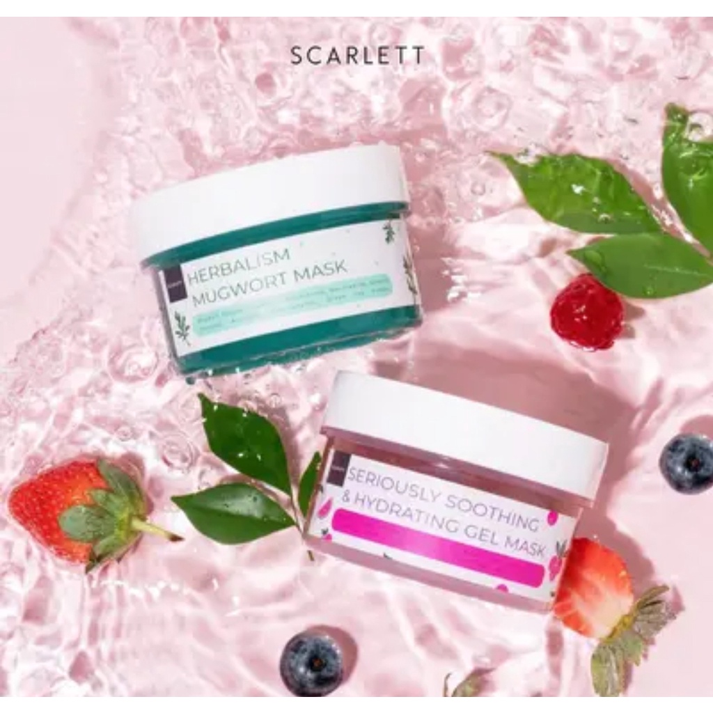 MASKER WAJAH BY SCARLET WHITENING (HERBALISM MUGWORT MASK AND SERIOUSLY SOOTHING &HYDRATING GEL MASK