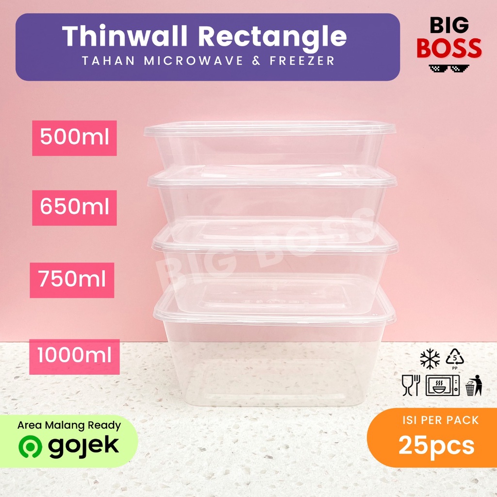 [ISI 25 PCS] Thinwall Persegi Panjang 650ml / Thinwall Rectangle / Thinwall Plastik 650ml Victory / Wadah Makanan / Kotak Makan Plastik / Kotak Makan Takeaway