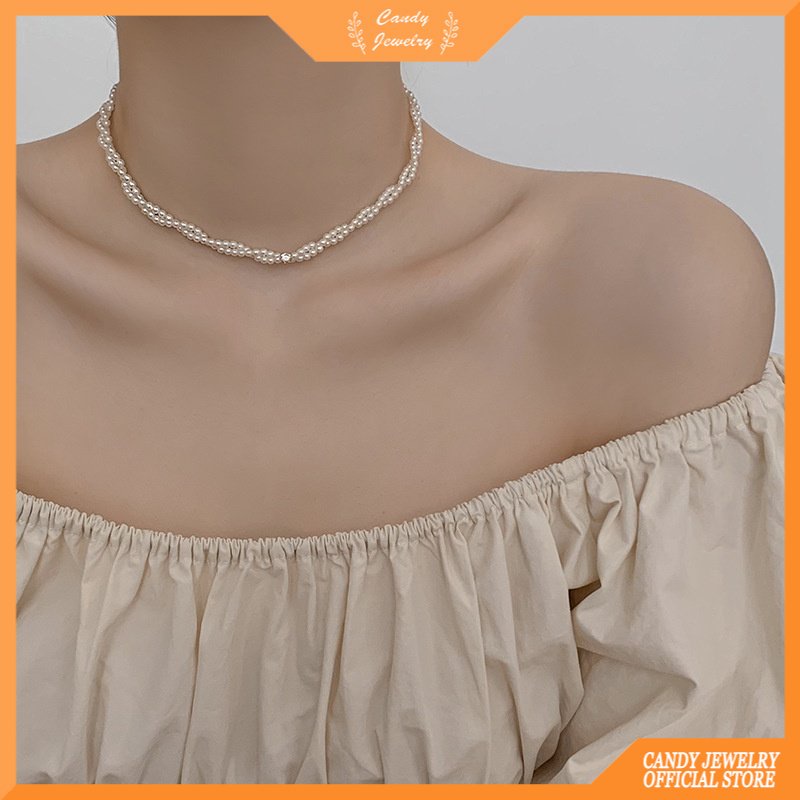 Kalung Rantai Klavikula Ganda Aksen Mutiara Untuk Aksesoris Wanita