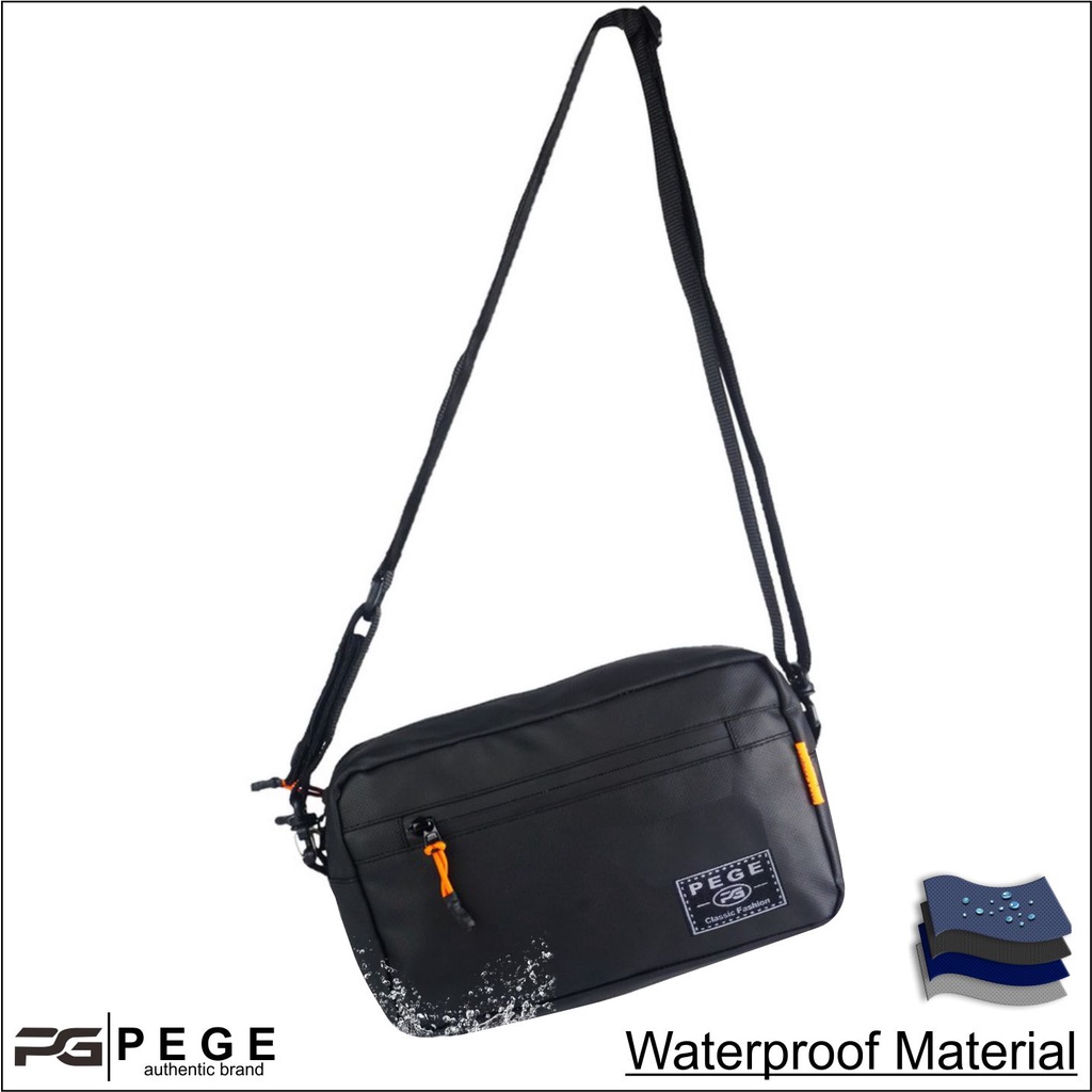 Tas Selempang Waterproof PEGE Vernon Model Polo Hitam Casual - PG 8943