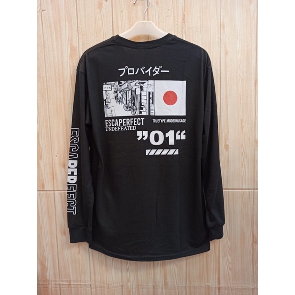 kaos pria distro murah size L hitam backprint bendera jepang bahan katun