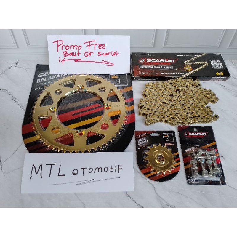 Paket Gear KLX Depan Belakang Scarlet ORI 100% Set Rantai Scarlet KLX 150 Gear Baut KLX Gir Depan Be