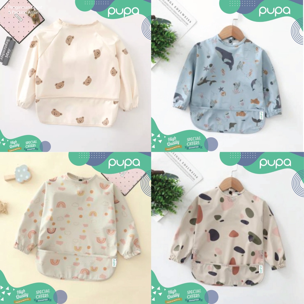 Celemek Bayi Lengan Panjang Anti Air / Baby Waterproof Long Sleeve BIB PUPA