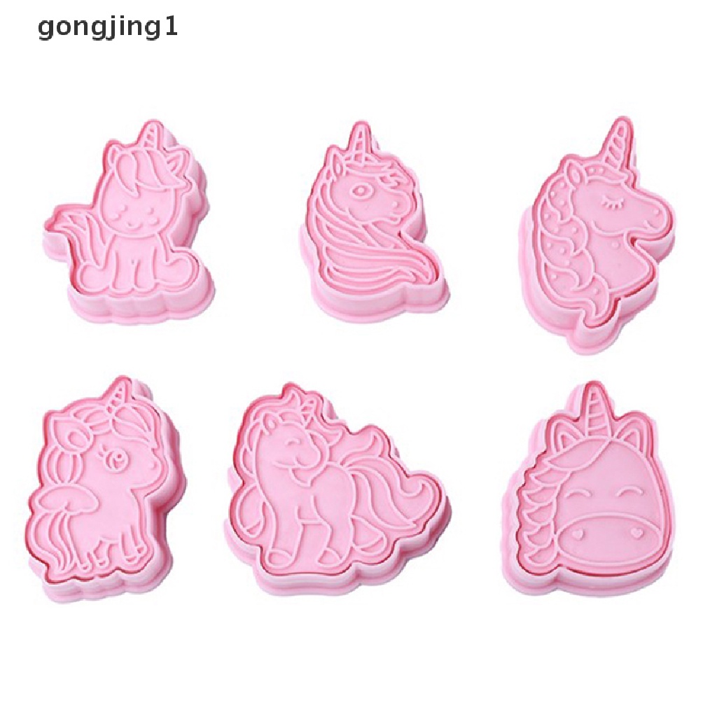 Ggg 6pcs Cetakan Cookie Cutter Bentuk Unicorn Cetakan Kue Kering Plastik 3D Kartun Hewan Cetakan Kue ID