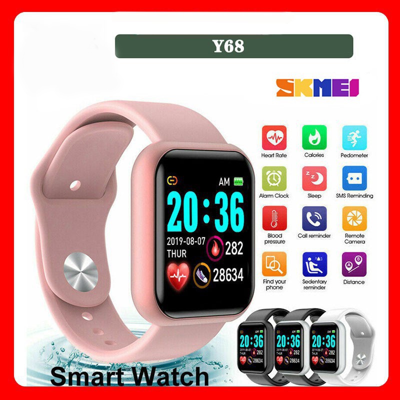 SKMEI Y68 Jam Tangan Pria Wanita Digital Smartwatch Bluetooth Jam Tangan Pintar Pria Wanita Jam Tang