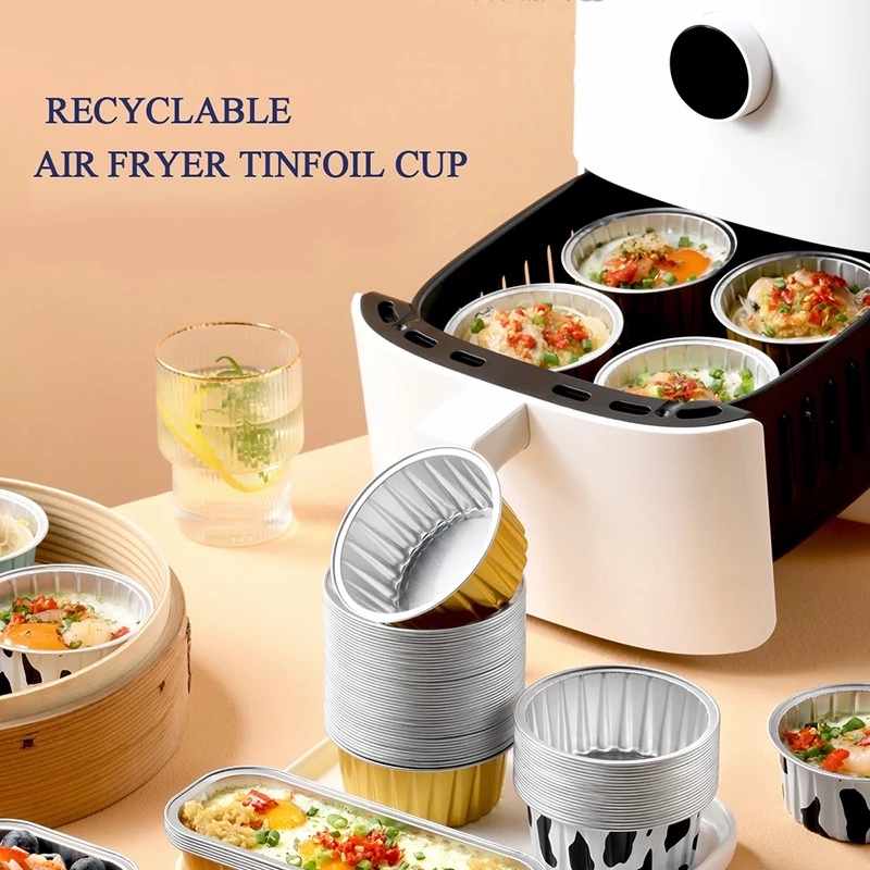 10pcs /Set Reusable Aluminium Foil Tin Cup/ Cetakan Kue Puding Air Fryer Multifungsi/ Alat Masak Udang Bihun Dapur