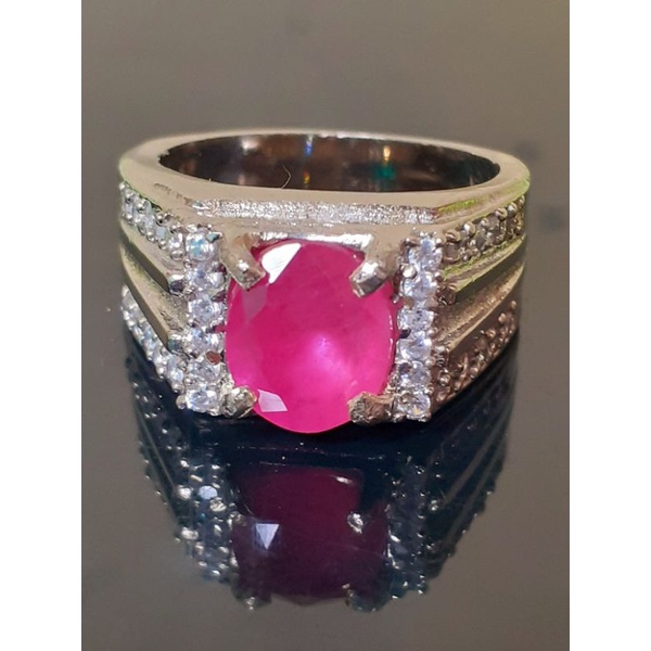 natural [RUBY BURMA PINKISH RED HEAD A SERTIFIKAT] emban cincin pria wanitaring tepper emas perak
