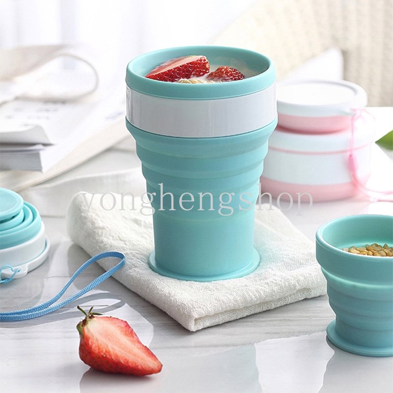 200/350ml Gelas Lipat Silikon Dengan Tutup Outdoor Camping Travel Portable Collapsible Water Cup Minum Teh Kopi Handcup