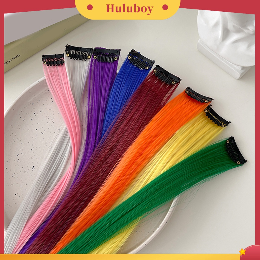Rambut Palsu Extension Highlight Model Lurus Bahan Serat Buatan Warna-Warni Dengan Klip Untuk Wanita