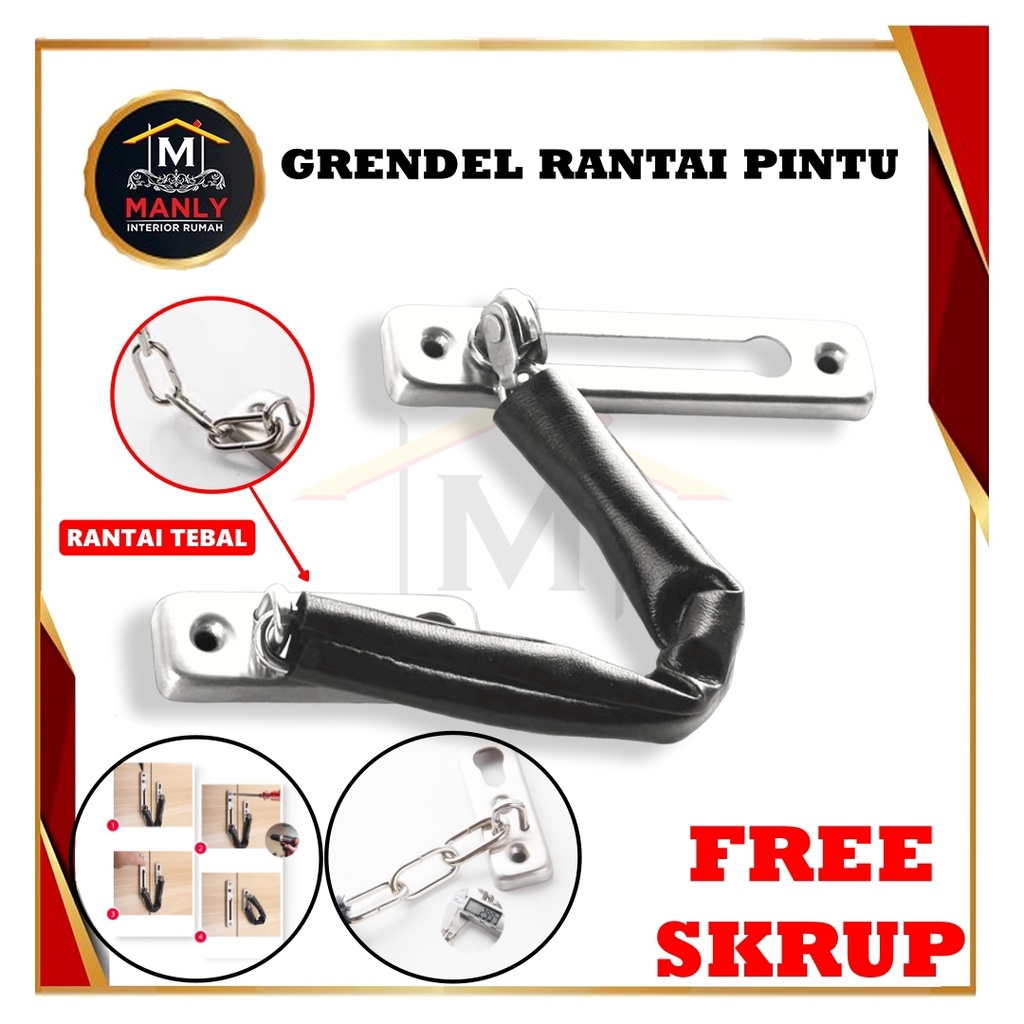 Grendel Slot Rantai Pintu Rumah / Door Chain (Black) Stainless Steel / Grendel Slot Rantai Stainless