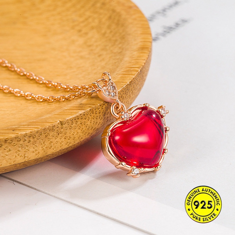 Rantai Klavikula Ultra-Halus Hati Merah Kecil Retro Untuk Wanita U1125