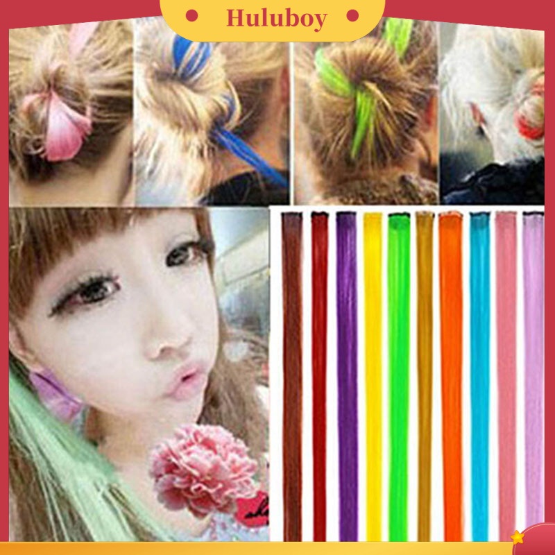 Rambut Extensions Sintetis Model Panjang Lurus Warna-Warni Untuk Wanita