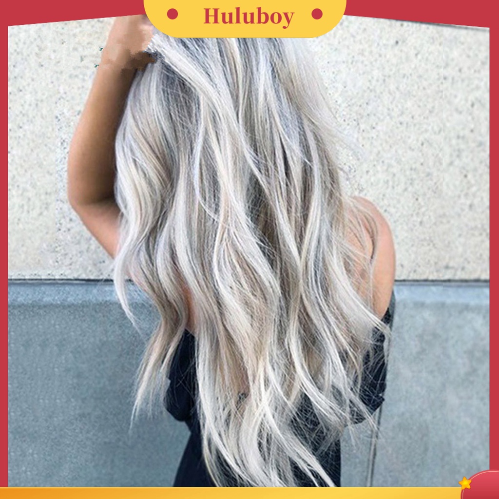 Rambut Palsu Model Panjang Sedang Keriting Warna Gradien Bahan Sutra Suhu Tinggi