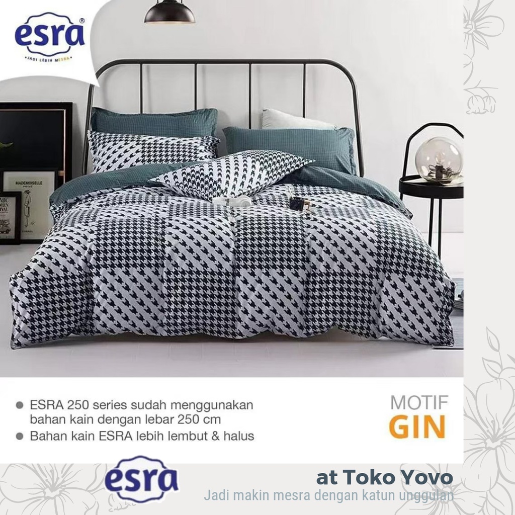 Sprei Katun Halus Pria Esra Gin Motif Putih Hitam Grey Navy BW Seprei