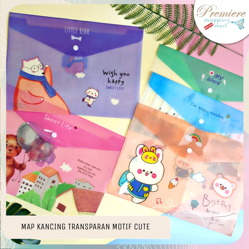 

Map Kancing Mika Transparan Kertas A4 Motif Lucu Map Plastik Document Bag