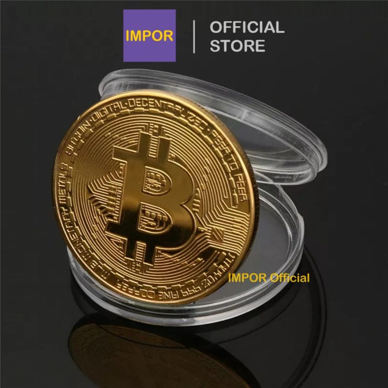 IMPOR Koin Bitcoin Fisik Coin Gold BTC Logam Plated Pajangan Koleksi