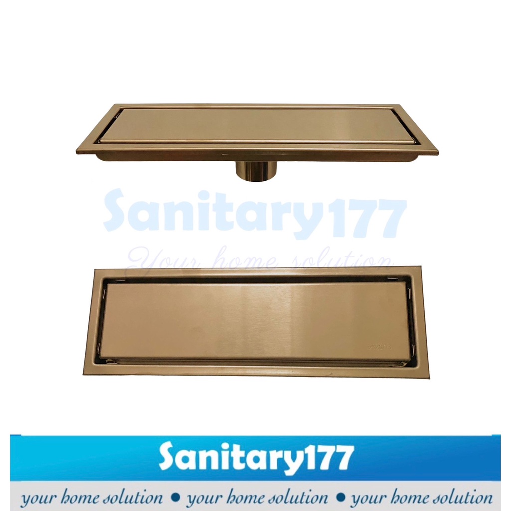 Saringan Got stainless 304 ROSEGOLD Panjang 10x60 cm -Floor tile smart Drain long insert 60cm 30cm 10x30 cm stenlis pink rose gold pembuangan air mandi anti bau kecoa tikus drainer